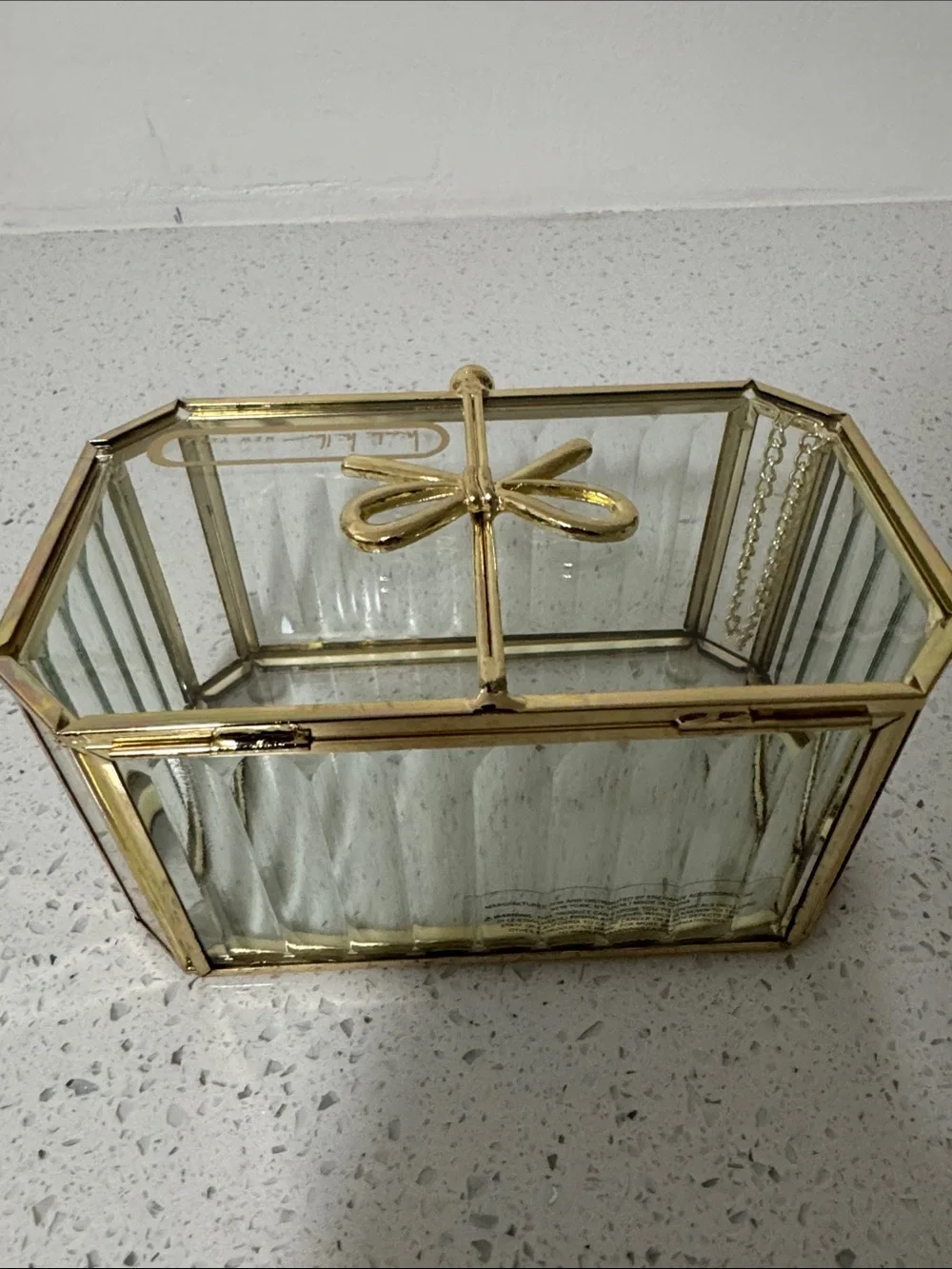 Gold Glass Decorative Jewelry Box with Bow Accent